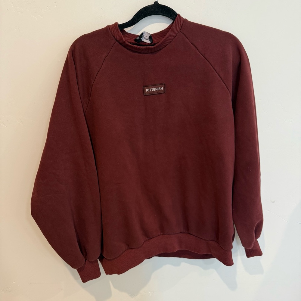 Kittenish Women’s Deep Red Crewneck Sweatshirt Medium Cotton Casual Athleisure